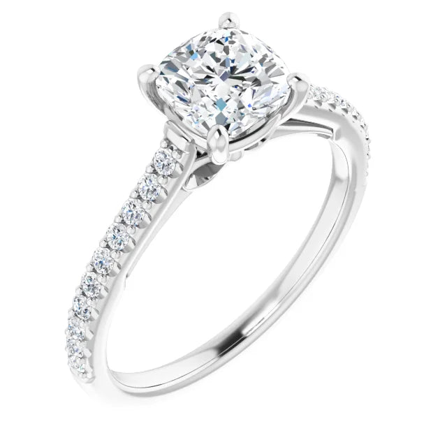 accented shank cushion diamond engagement Ring for women white gold sideway picture 