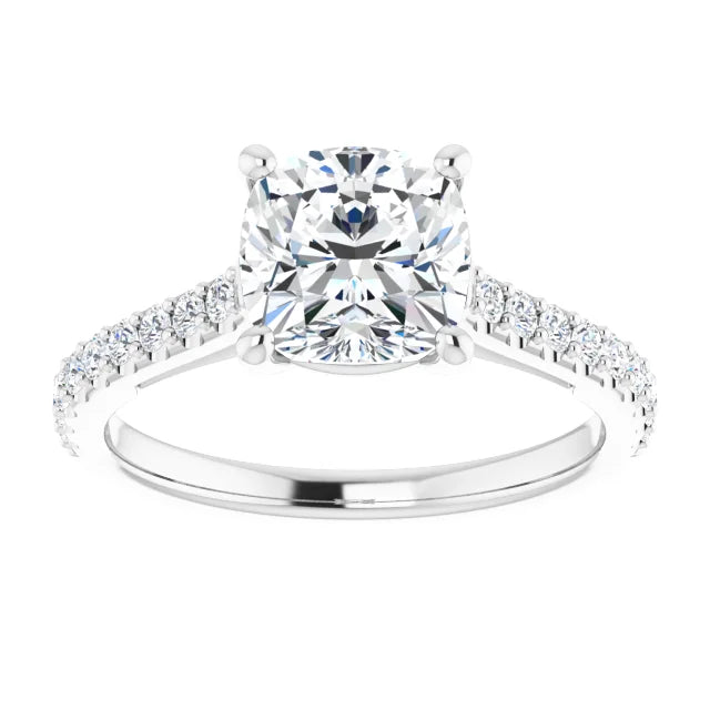 accented shank cushion diamond engagement Ring for women on white gold