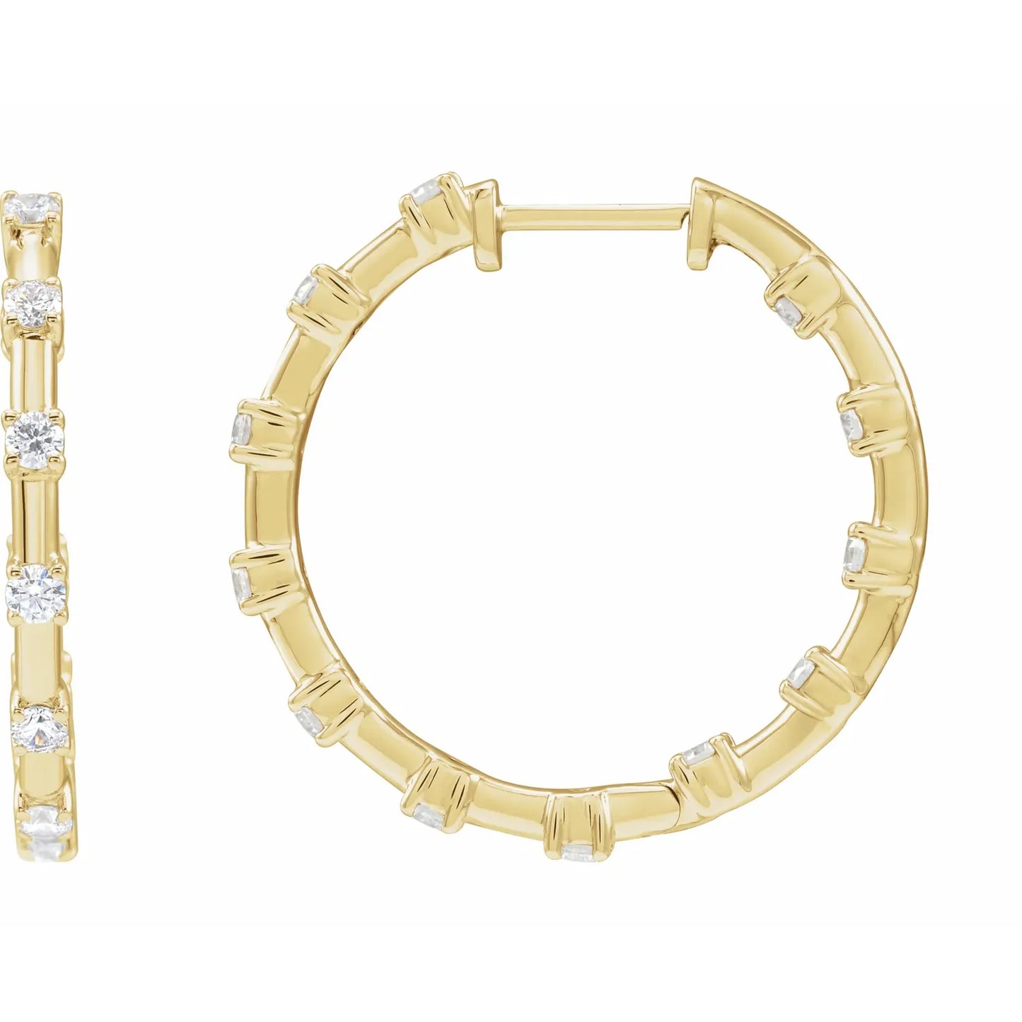 1 CTW Lab-Grown Diamond Inside-Outside Hoop Earrings yellow gold