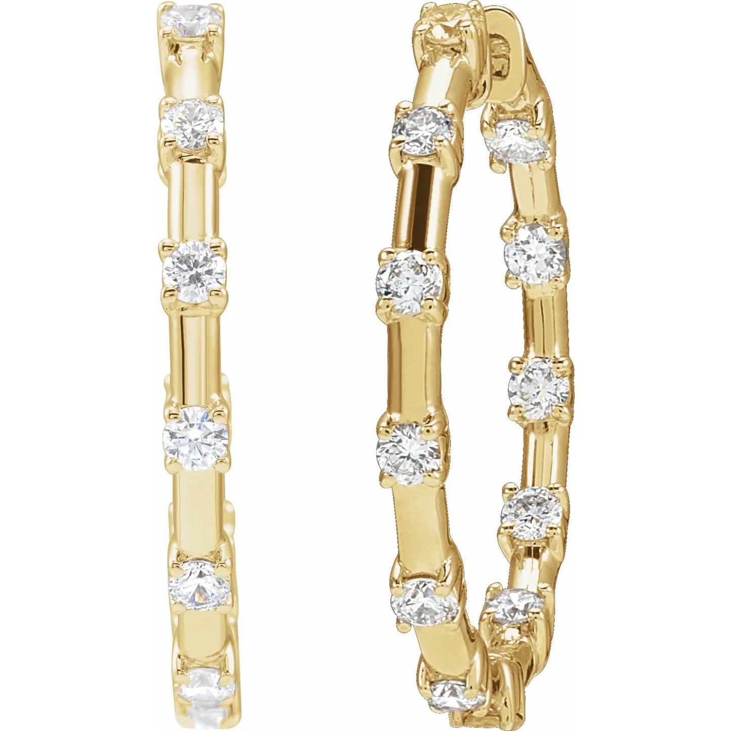 1 CTW Lab-Grown Diamond Inside-Outside Hoop Earrings yellow gold show detials