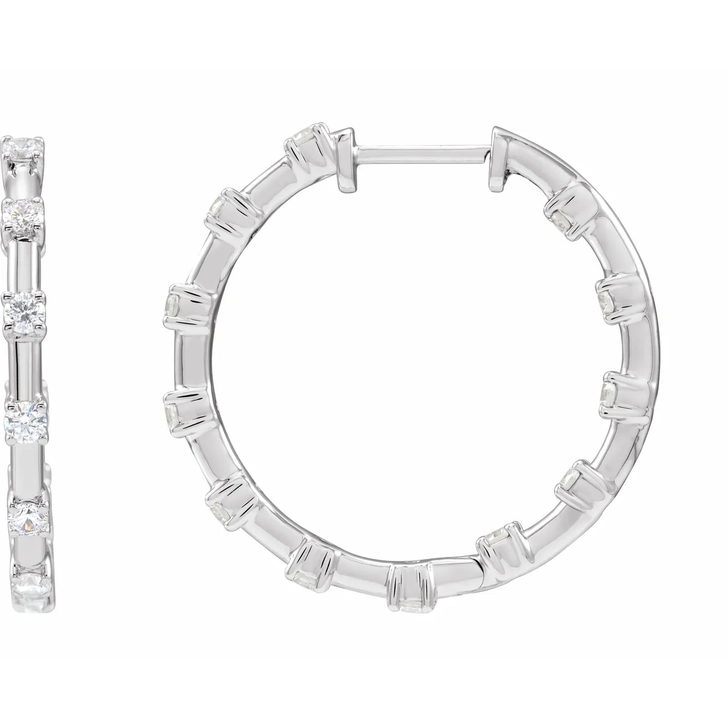 1 CTW Lab-Grown Diamond Inside-Outside Hoop Earrings white gold