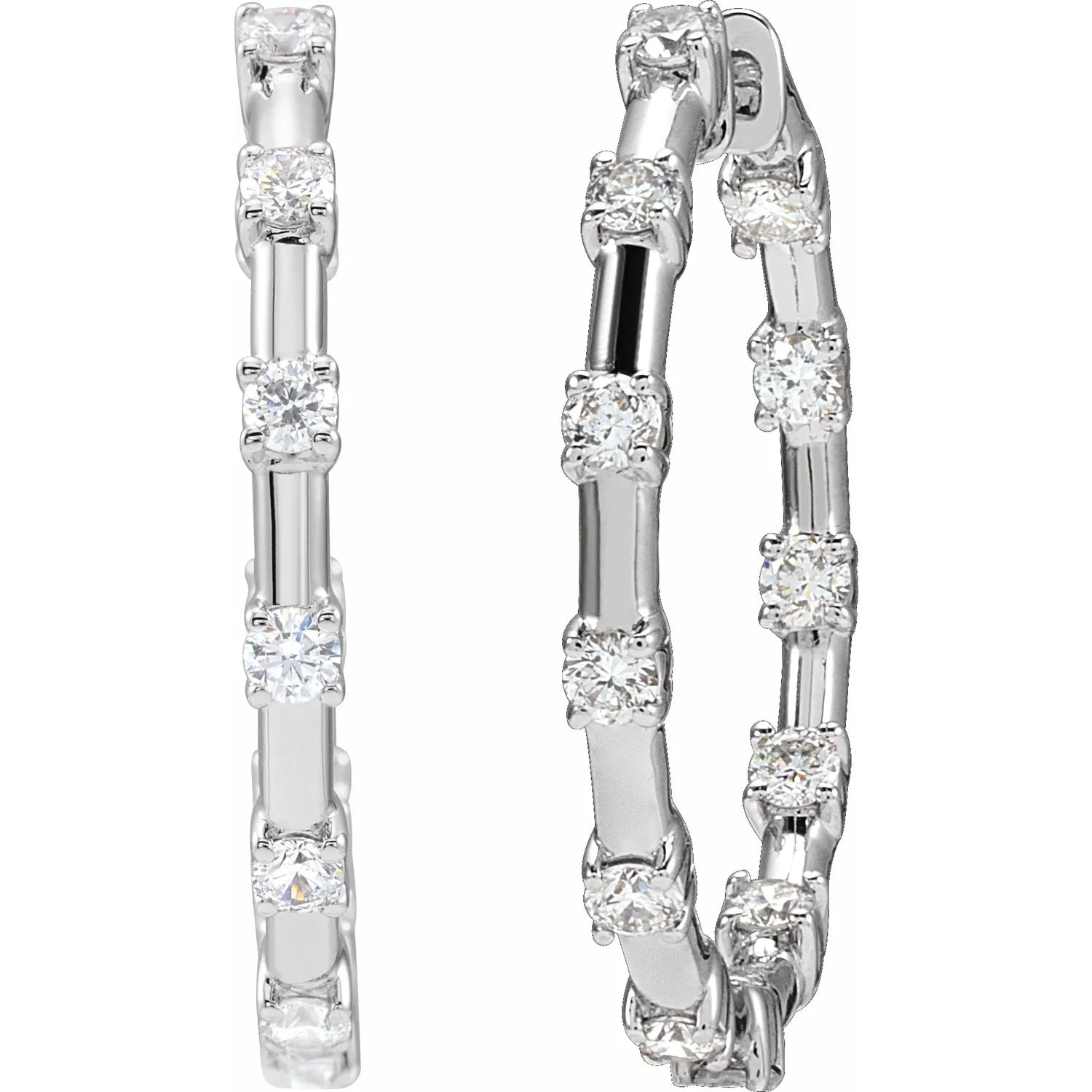 1 CTW Lab-Grown Diamond Inside-Outside Hoop Earrings white gold showing details 