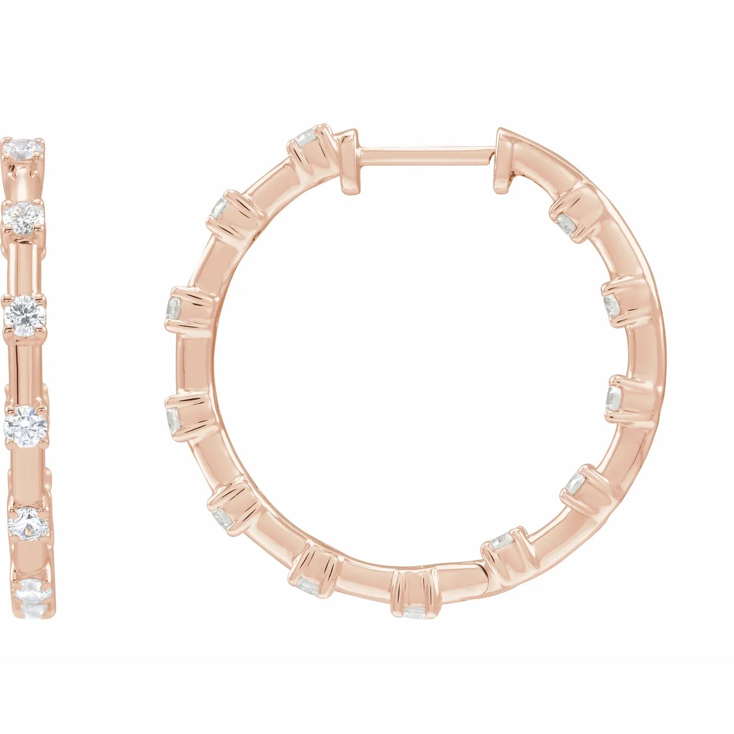 1 CTW Lab-Grown Diamond Inside-Outside Hoop Earrings Rose gold