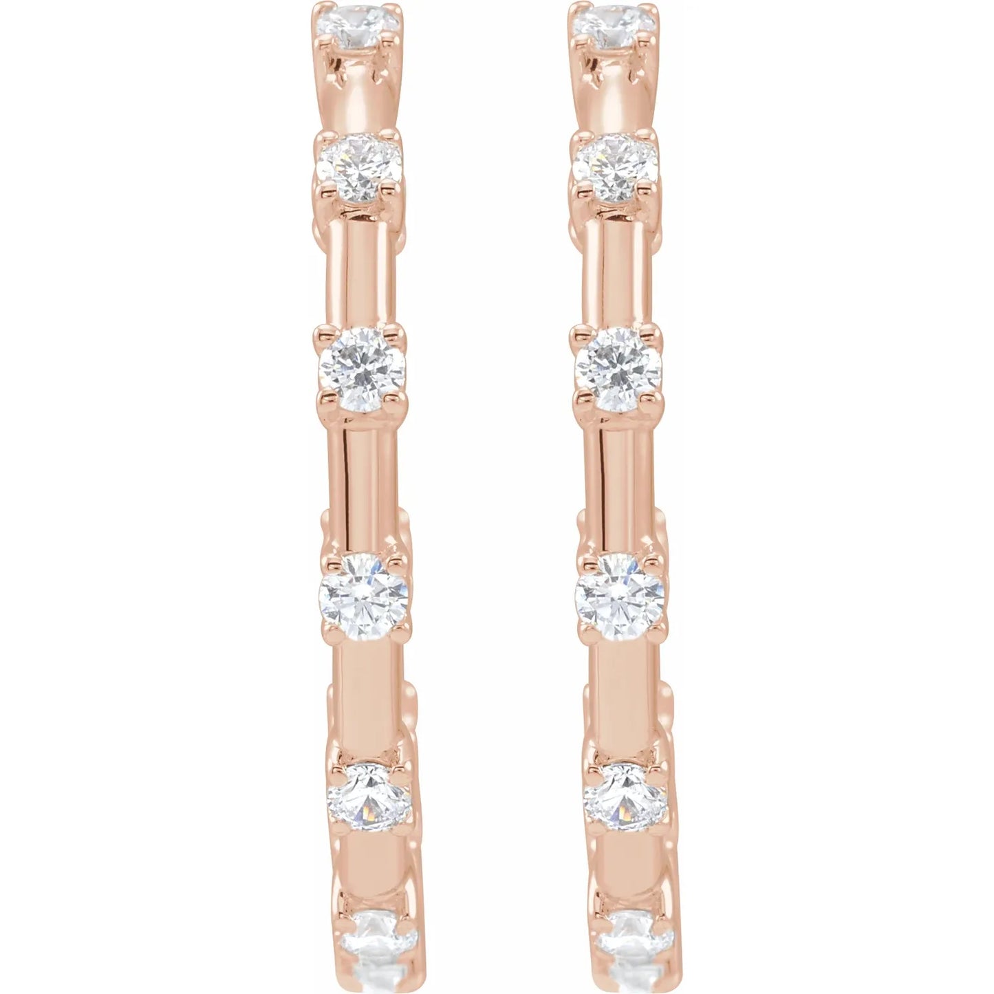 1 CTW Lab-Grown Diamond Inside-Outside Hoop Earrings rose gold showing details 