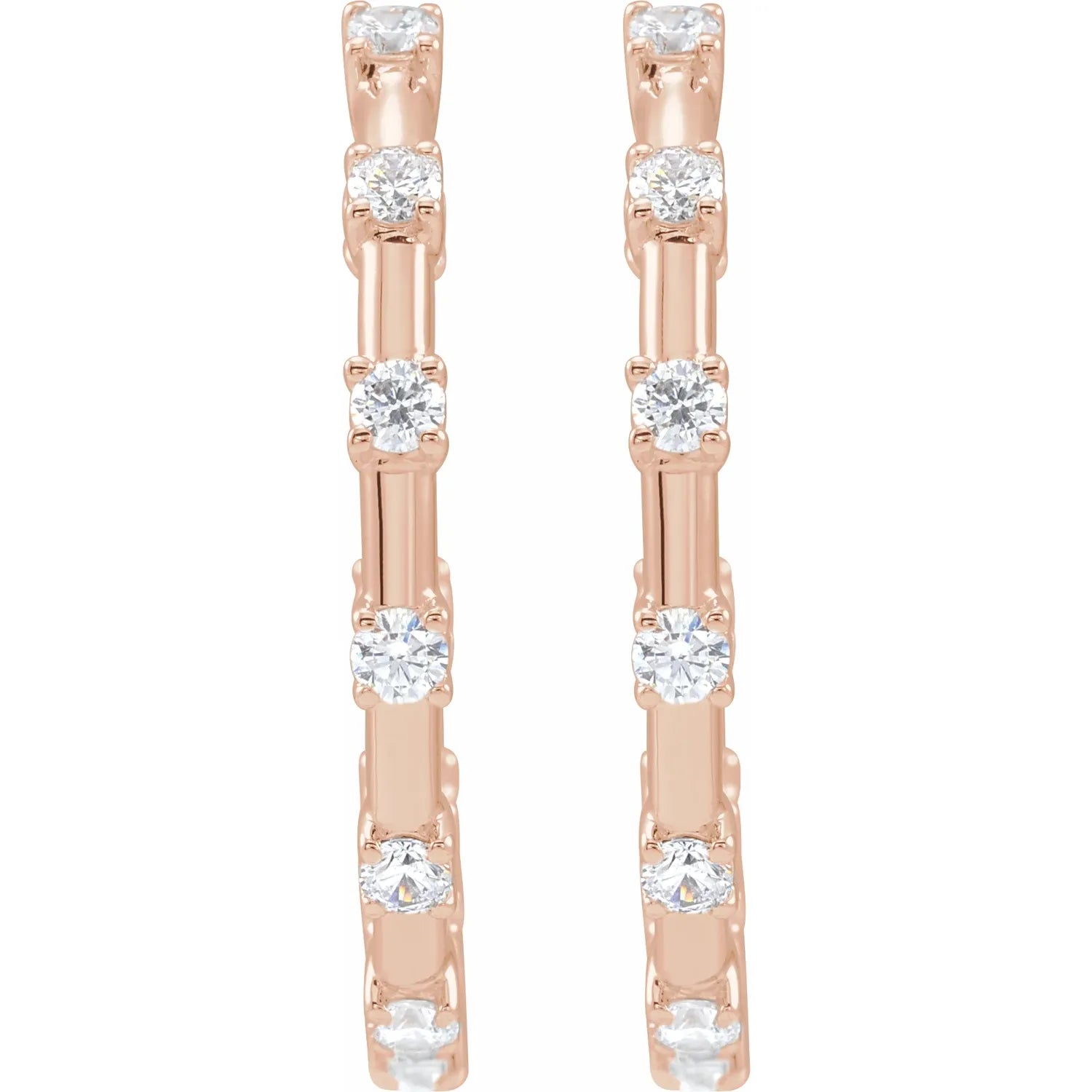 1 CTW Lab-Grown Diamond Inside-Outside Hoop Earrings rose gold showing details 