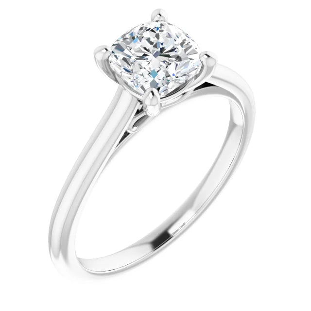 1 CT infinity cushion cut solitaire diamond engagement ring for women on white gold sideway picture showing center stone 