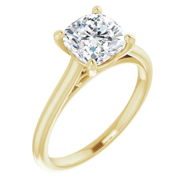 2 CT infinity cushion cut solitaire diamond engagement ring for women on yellow gold sideway picture showing center stone 