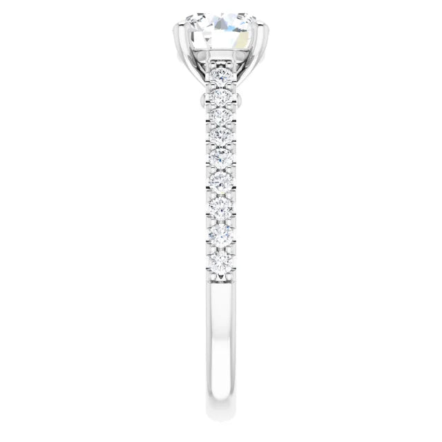 Infinity inspired Solitaire Lab Grown Diamond Engagement Ring White Gold showing diamonds on the shank 