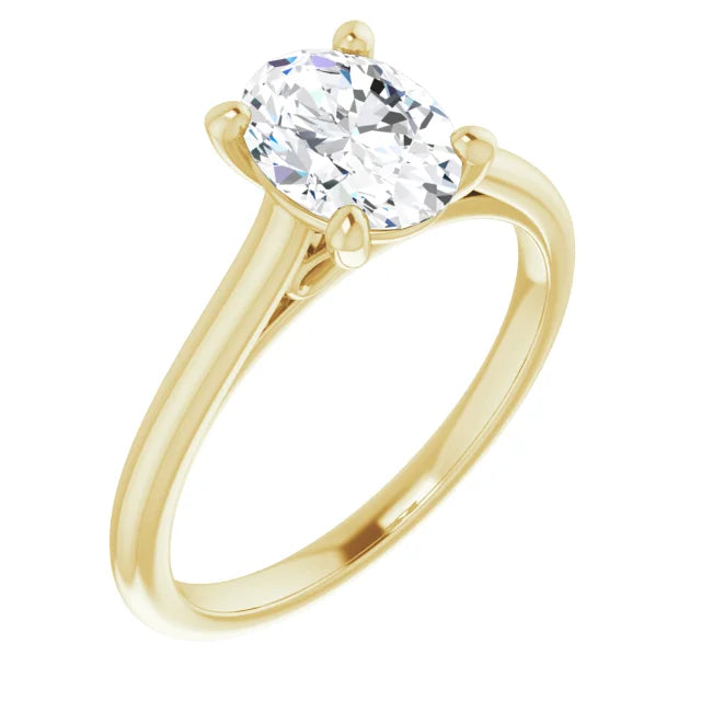 Infinity inspired Lab Grown Oval Diamond Engagement Ring on yellow gold sideway picture showing center stone 