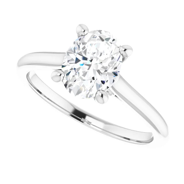 Infinity inspired Lab Grown Oval Diamond Engagement Ring on white gold sideway picture showing center stone 