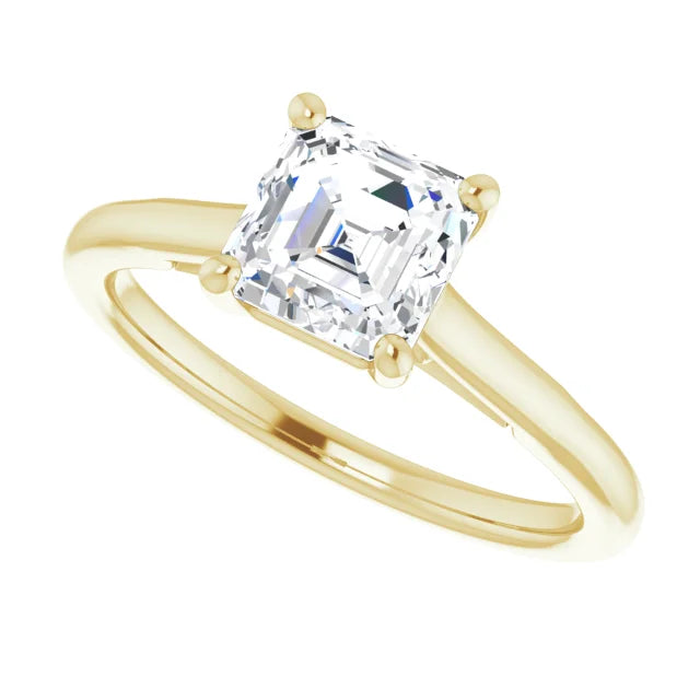 1 CT Asscher Solitaire Diamond Engagement Ring For Women on yellow gold showing diamond from the side 