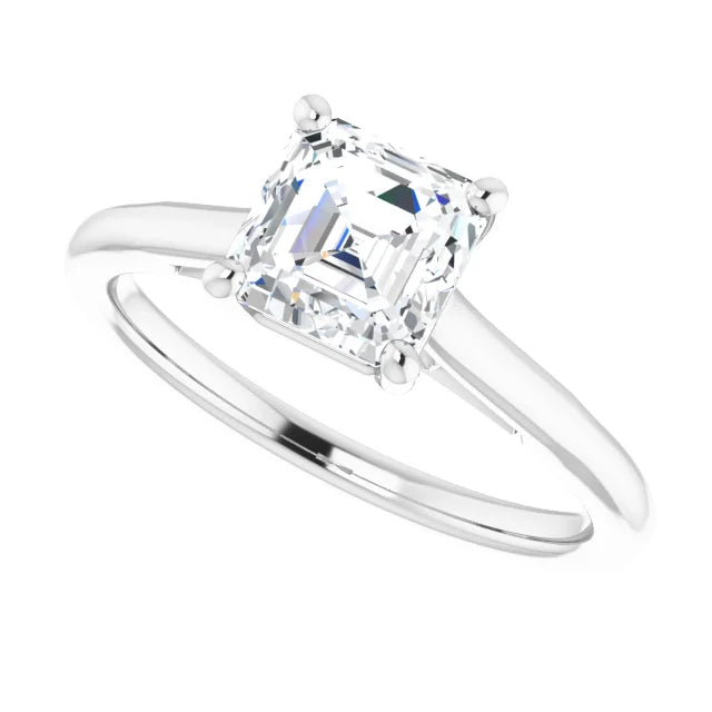 1 CT Asscher Solitaire Diamond Engagement Ring For Women white gold showing center stone from the side 