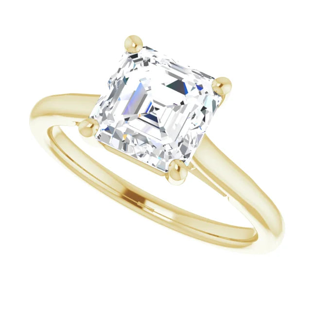 Asscher Solitaire Diamond Engagement Ring For Women 2 CT Yellow gold