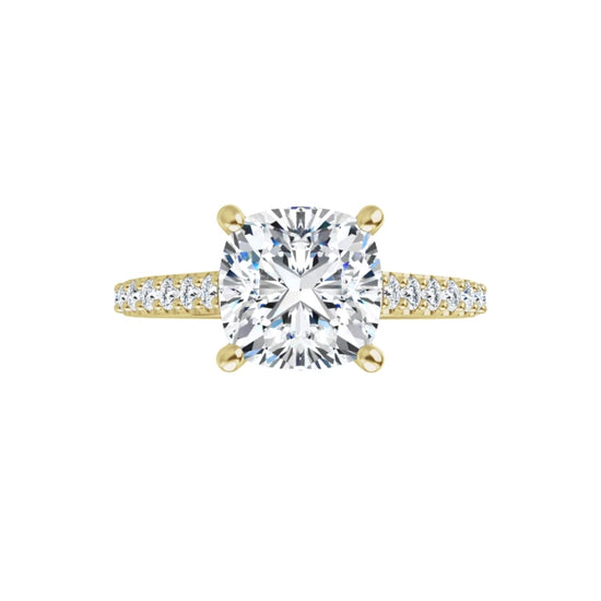 360 Video for 2 CTW accented shank cushion diamond engagement Ring for women yellow gold