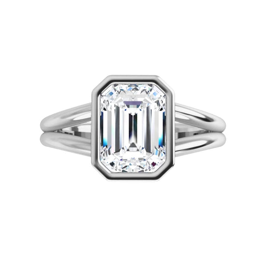 360 Video for 2 CT Bezel Set Emerald Cut Lab Grown Diamond Solitaire Engagement Ring For Women on white gold 