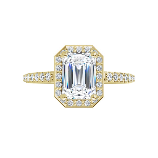 1 CT Halo Style Emerald Cut Diamond Engagement Ring for women 360 Video yellow gold