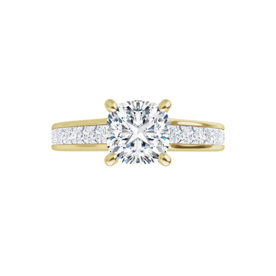 360 Video for 1 CT cushion cut accented shank Diamond engagement ring for women on yellow gold