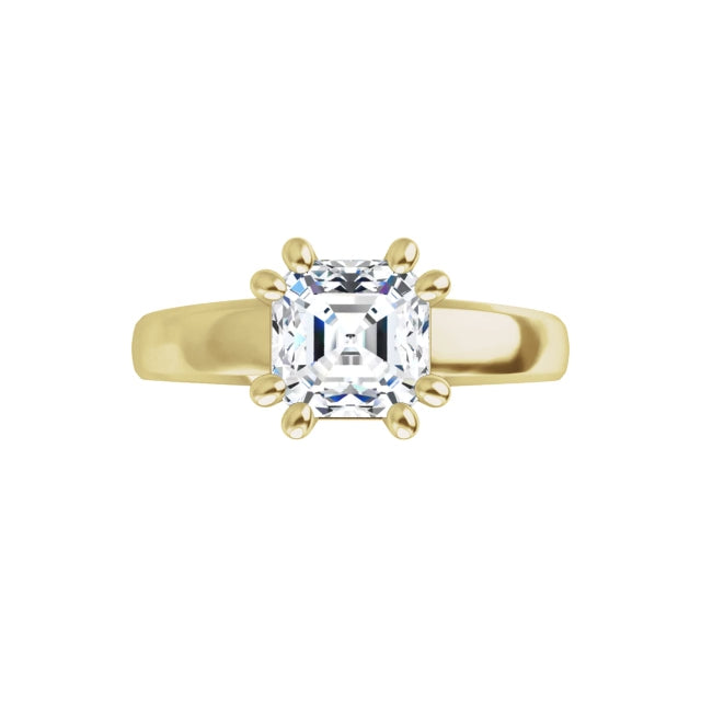 360 Video for 1 CT 8 Prong asscher Solitaire Diamond engagement Ring for women yellow gold