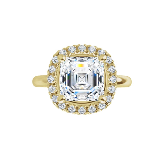 360 Video for 2 CTW Halo Style asscher diamond engagement Ring for Women on yellow gold