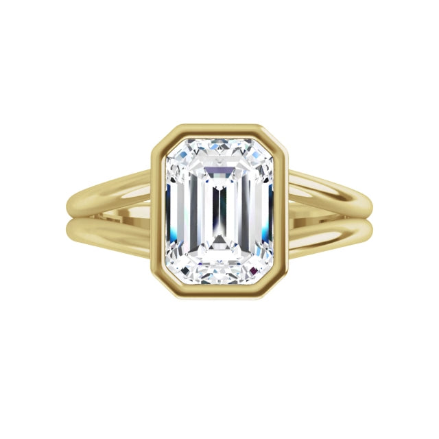 360 Video for 2 CT Bezel Set Emerald Cut Lab Grown Diamond Solitaire Engagement Ring For Women on Yellow gold