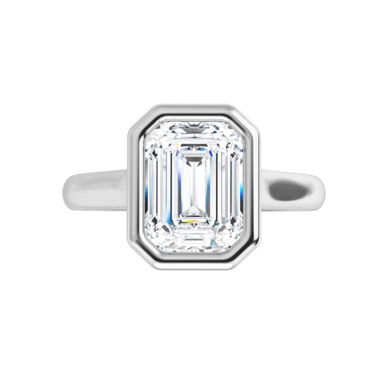 360 Video for 2 CT Bezel Set emerald Cut diamond engagement ring on white gold  