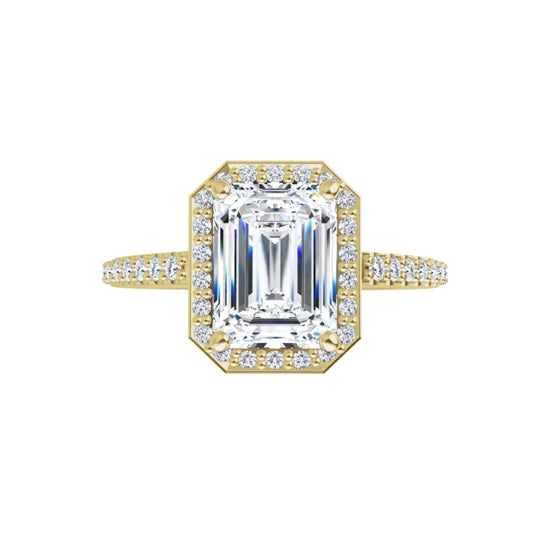 360 video for 2 CT Halo Style Emerald Cut Diamond Engagement Ring for women on yellow gold