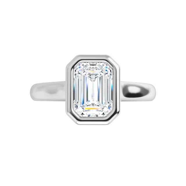 360 Video for 2 CT Bezel Set emerald Cut diamond engagement ring on white gold