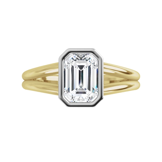 360 Video for 1 CT Bezel Set Emerald Cut Lab Grown Diamond Solitaire Engagement Ring For Women Yellow and white Gold