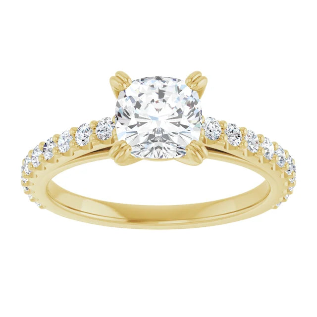 1 CT Accented Shank Cushion Solitaire Diamond Engagement Ring for women on yellow gold