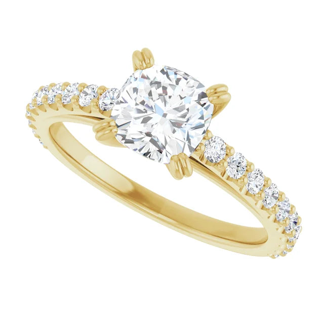 1 CT Accented Shank Cushion Solitaire Diamond Engagement Ring for women sideway picture 