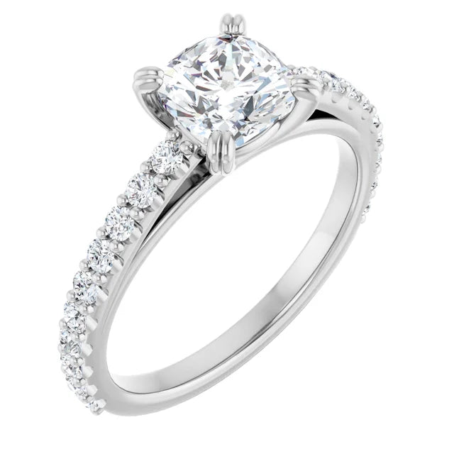 1 CT Accented Shank Cushion Solitaire Diamond Engagement Ring for women white gold sideway picture 