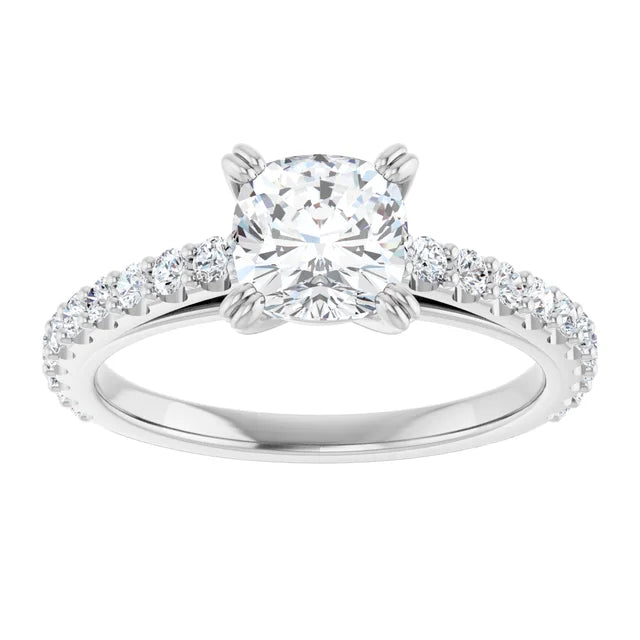 1 CT Accented Shank Cushion Solitaire Diamond Engagement Ring for women on white gold