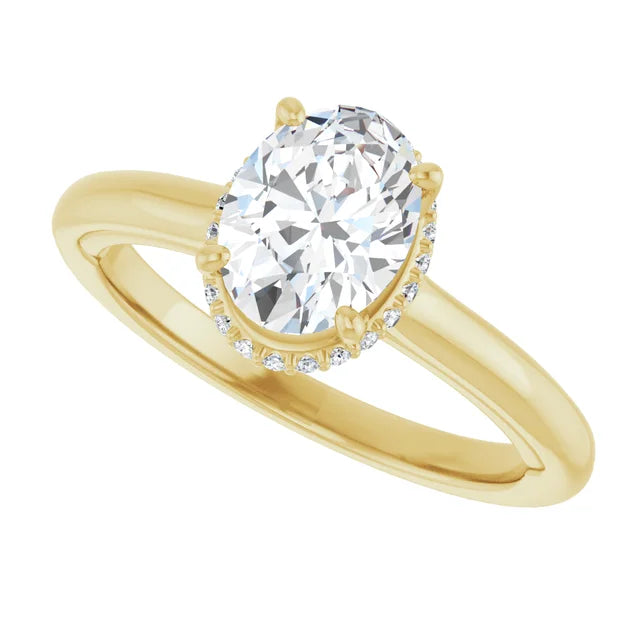 Oval Diamond Engagement Ring on Yellow Gold sideway picture showing center stone 