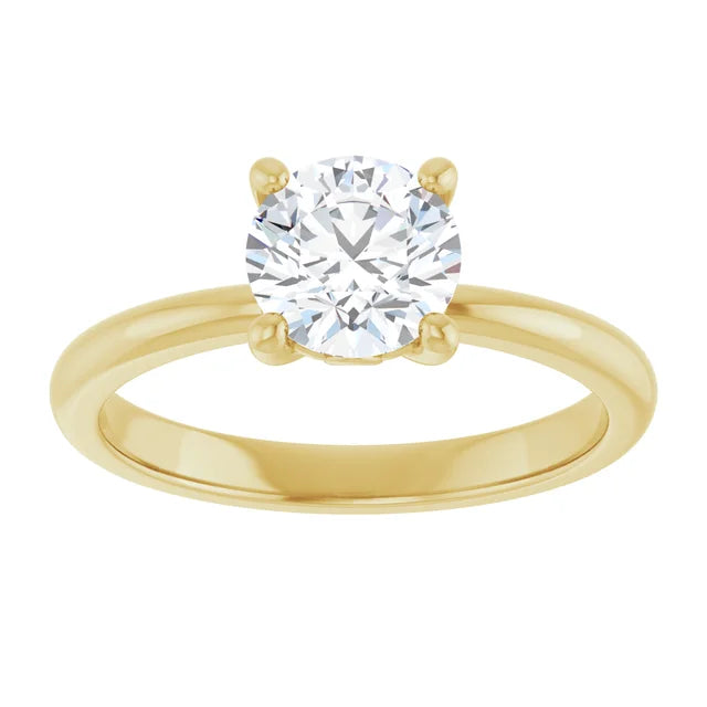 1 Carat Lab Grown Round Diamond Solitaire Engagement Ring 14K Yellow Gold Showing Center Stone