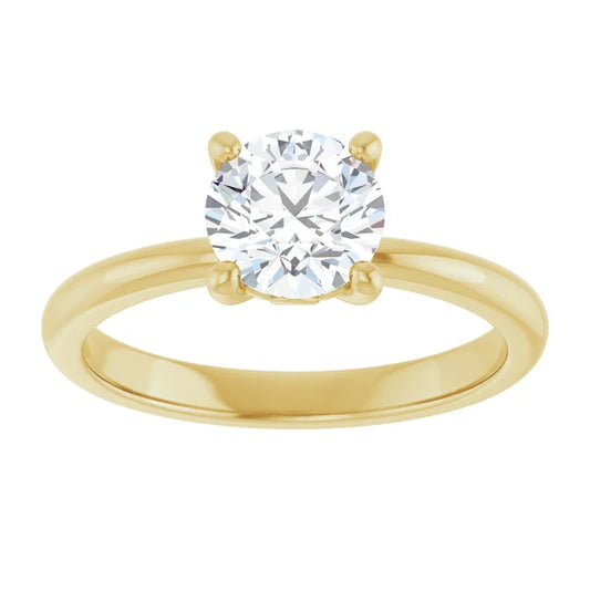 1 Carat Lab Grown Round Diamond Solitaire Engagement Ring 14K Yellow Gold Showing Center Stone