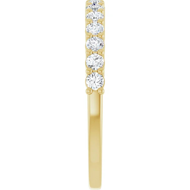 Diamond wedding Band for women 1/2 CTW yellow gold showing diamond from the side 