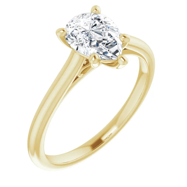 1 CT Pear Solitaire Diamond Engagement for women on yellow gold sideway picture 