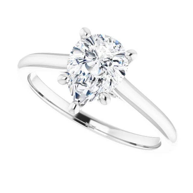 1 CT Pear Solitaire Diamond Engagement for women on white gold showing center stone from the side 